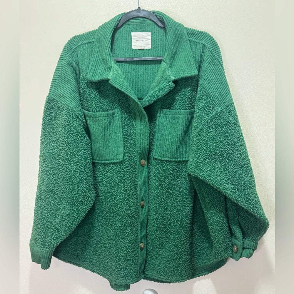 American Eagle Outfitters Forest Green Sherpa Button-Up Jacket